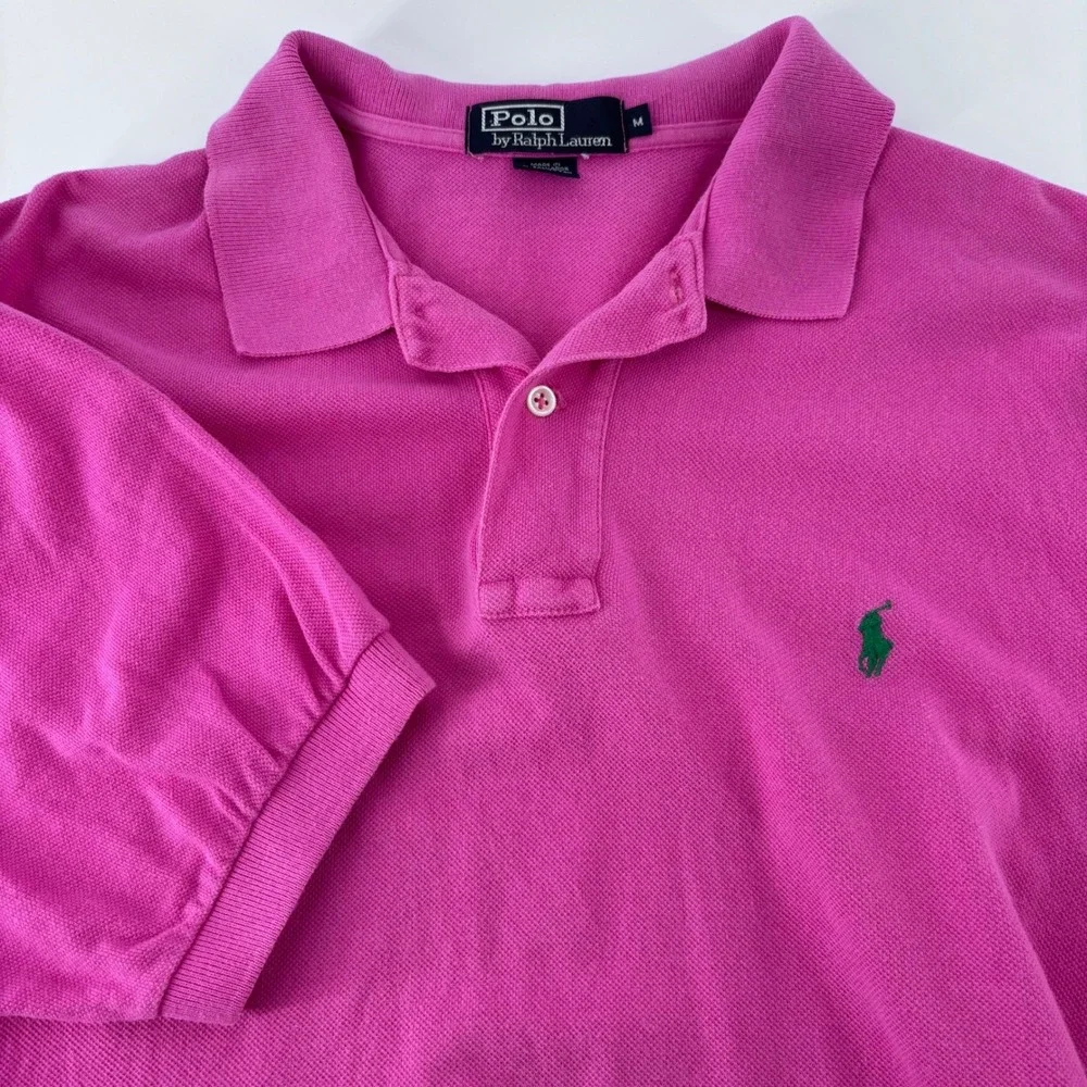 Polo Ralph Lauren Polo Shirt Mens M Pink Magenta Green Pony Logo Cotton Pique